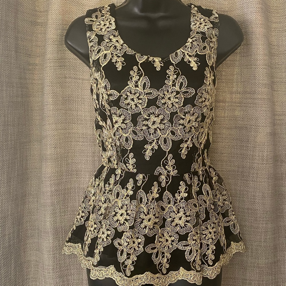 Black & Gold Peplum Top